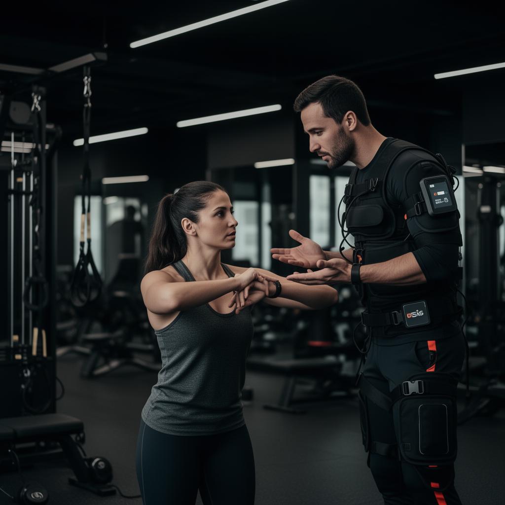 Trainer und Interessentin im vorhandenen Fitnessstudio-Beispielmotiv